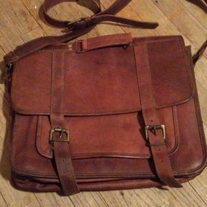 SOLID leather messenger bag, briefcase, removable strap